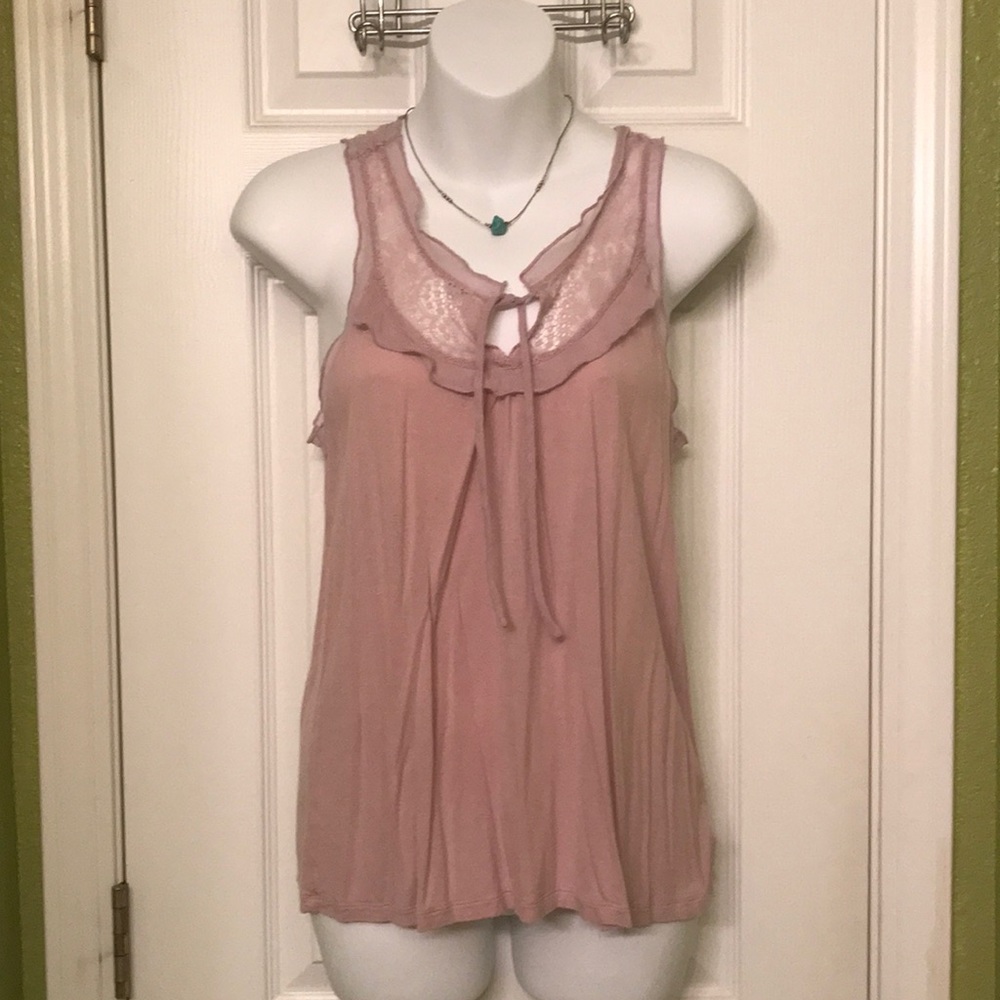 Lavender tank top with lace detailing and censure delicate and pretty